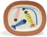 Quatre poissons polychromes (Four Polychrome Fishes) by Pablo Picasso, 1947, White earthenware rectangular dish painted in colors and glazed,, sold Apr 2015