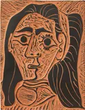 Femme Au Cheveux Flous (Fluffy-haired Woman) by Pablo Picasso, 1964, Red earthenware rectangular plaque,, sold Apr 2015