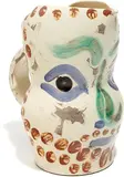 Pablo Picasso, Visage aux points (Face with points), 1969, White earthenware turned pitcher painted in colors, knife engraved and partial brushed glaze,