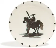 Picador by Pablo Picasso, 1952, White earthenware turned round plate painted in white and black,, sold Apr 2015