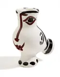 Pablo Picasso, Chouette visage de femme (Woman-faced Wood-owl), 1952, White earthenware turned vase in colors with knife engraving,