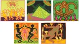 Keith Haring, Untitled 1-5 (The Fertility Suite), 1983, The complete set of five screenprints in colors, on Rives BFK paper, with full margins, with title page, the colors bright and fresh,