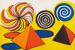 Untitled (Pinwheels and Pyramids) by Alexander Calder, circa 1970, Lithograph in colors, on wove paper, the full sheet,, sold Apr 2015