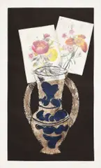 Jarrón de dos Asas by Manolo Valdés, 1993, Etching with unique color collage, on handmade paper applied with beige tint by the artist before printing, with full ma, offered Apr 2015