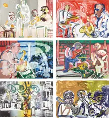 Jazz by Romare Bearden, 1979, Six lithographs, on Arches Archival paper, the full sheets,, sold Apr 2015