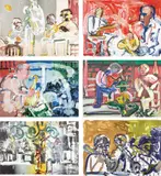Jazz by Romare Bearden, 1979, Six lithographs, on Arches Archival paper, the full sheets,, sold Apr 2015
