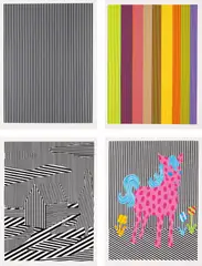 Michael Scott, Black/Silver Line; Color Line; House; and Pink Pony, 1995, Four screenprints in colors, on Arches cover paper, with full margins,