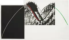 John Baldessari, Rollercoaster, 1989-90, Aquatint and photogravure in colors, on irregularly shaped Somerset paper, with full margins,