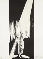 Untitled (Man in the spotlight) by Robert Longo, 1986, Lithograph with fine diamond dust, on Lana paper, the full sheet,, offered Apr 2015