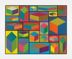 Distorted Cubes #2 by Sol LeWitt, 2001, Linocut in colors, on Somerset Velvet paper, with full margins,, sold Apr 2015
