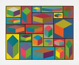 Sol LeWitt, Distorted Cubes #2, 2001, Linocut in colors, on Somerset Velvet paper, with full margins,