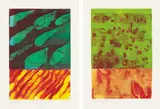 Marylyn Dintenfass, Greenwich Series #1; and Greenwich Series #9, 2001, Two oil monotypes in colors, on Arches paper, with full margins,