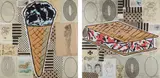 Donald Baechler, Cone (A Feat of Strength); and Camouflage Sandwich (Cross Examination), 2000, Two screenprints in colors, on wove paper, the full sheets,
