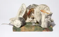 Miniature Soft Drum Set by Claes Oldenburg, 1969, The complete set of nine sewn screenprinted elements on canvas, some with washline, wood, plastic buttons, rope, metal e, sold Apr 2015