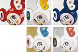 And Then x 6 Red; And Then x 6 (White: The Superflat Method, Blue and Yellow Ears); And Then x 727 (Ultramarine: GUNJO); DOB in Pure White Robe (Pink & Blue); and DOB in Pure White Robe (Navy & Vermillion) by Takashi Murakami, 2013, Five offset lithographs in colors, on smooth wove paper, the full sheets,, sold Apr 2015