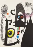 Escalade vers la lune (Climbing to the Moon) by Joan Miró, 1969, Etching and aquatint in colors with carborundum, on Mandeure rag paper, the full sheet (deckle on two sides),, sold Oct 2015