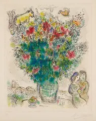 Bouquet multicolore (Multicolored Bouquet) by Marc Chagall, 1975, Lithograph in colors, on Arches paper, with full margins (deckle along the lower sheet),, sold Oct 2015