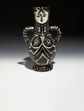 Pablo Picasso, Vase deux anses hautes (Vase with Two High Handles, The Queen), 1953, White earthenware turned vase, painted in black, white and black patina, with knife engraving and partial brushed glaze,