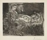 Pablo Picasso, Garçon et dormeuse à la chandelle (Boy and Sleeping Woman by Candle Light), plate 26 from La suite Vollard, 1934, Etching and aquatint, on Montval paper with watermark Vollard , with full margins (deckle on three sides),