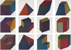 Forms Derived from a Cube (Colors Superimposed) by Sol LeWitt, 1991, The complete set of 12 screenprints in colors, on Somerset Textured paper, with full margins,, sold Oct 2015