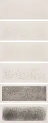 John Cage, 2R + 13.14 (where R=Ryoanji); R2/2 (where R=Ryoanji); R3 (where R=Ryoanji); R2/3 (where R=Ryoanji); R2/1 (where R= Ryoanji); and (R3) (where R=Ryoanji), 1983, Six drypoints, on J Whatman paper, with full margins,