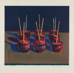 Candy Apples by Wayne Thiebaud, 1987, Woodcut in colors, on Tosa Koza paper, with full margins,, sold Oct 2015
