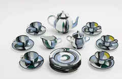 Tea Set by Roy Lichtenstein, 1984, The complete set of 21 glazed ceramic dishes in colors, including one teapot with lid, one sugar bowl with lid, one crea, sold Oct 2015