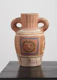 Pablo Picasso, Vase avec décoration pastel (Vase with Pastel Decoration), 1953, Red earthenware turned vase with pastels in colors,