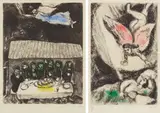 Marc Chagall, Repas Pessa'h (Passover Meal); and Le rêve de Salomon (Solomon’s Dream), from La Bible, 1958, Two etchings with hand-coloring, on Arches paper, with full margins,