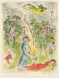 Marc Chagall, Nous habitons parmi les fleurs...(We Live Among the Flowers...), from Sur la terre des Dieux (The Land of the Gods), 1967, Lithograph in colors, on Arches paper, with full margins,