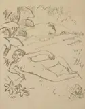 Max Pechstein, Akt in den Dünen (Woman in the Meadow), plate 7 from Paraphrasen zur Samländischen Ode, 1917, Lithograph, on Van Gelder Zonen paper, with full margins,