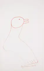 Ray Johnson, Untitled, 1969, Ink drawing in red (faded), on Strathmore paper,