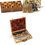 Arman, Paintbox; and Hommage à Duchamp: To and for Rose Selavy, 1970; and 1972, Two works, including one complete set comprised of a wooden box containing four accumulations of artist’s materials in polyester, two screenprints on Plexiglas, one offset lithograph on Rives BFK paper, and one etching on Arches paper, the full sheets or with full margins, and one set of three accumulations of sliced chess pieces, cigars, and photographs embedded in Plexiglas, in a portable chess board box made of wood,