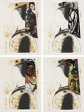 Manolo Valdés, Beatrice (4 works), 2002, Four etchings with unique collage in colors, on wove paper, with full margins,