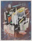 Roberto Matta, Etre hommande, plate VIII, from Hom'mere III, L'Ergonaute, 1976-77, Etching and aquatint with extensive hand-coloring in pastel, on Arches paper, with full margins,