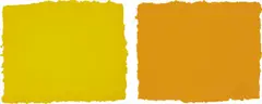 Dan Flavin, (for Gina and DeWain) 1; and (for Gina and DeWain) 2, 1987, Two relief prints in yellow and orange respectively, on Twinrocker Willow green paper, the full sheets,