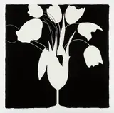 Donald Sultan, White Tulips and Vase, 2014, Screenprint with enamel inks and tar-like texture on 4-ply museum board, with full margins,