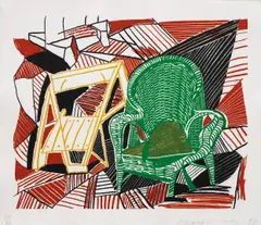 Two Pembroke Studio Chairs, from Moving Focus Series by David Hockney, 1984, Lithograph in colors, on HMP handmade paper, with full margins,, sold Oct 2015