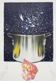 James Rosenquist, Caught One Lost One for the Fast Student or Star Catcher, from Welcome to the Water Planet, 1989, Lithograph in colors with pressed paper pulp collage, on C. P. Saunders and TGL handmade paper, with full margins,
