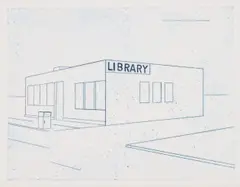 Library by Ed Ruscha, 1995, Hard-ground etching in blue, on Dieu Donné handmade cotton paper, with full margins,, sold Oct 2015