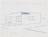 Ed Ruscha, Library, 1995, Hard-ground etching in blue, on Dieu Donné handmade cotton paper, with full margins,