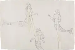 Untitled (Mermaids) by Kiki Smith, 1994, Unique transfer image with pencil drawing and paper collage, on Japanese paper,, sold Oct 2015