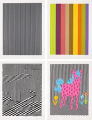 Michael Scott, Black/Silver Line; Color Line; House; and Pink Pony, 1995, Four screenprints in colors, on Arches cover paper, with full margins,