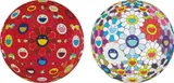 Red Flower Ball (3-D); and Flower Ball (3-D) Sequoia simpervirens by Takashi Murakami, 2013, Two offset lithographs in colors, on smooth wove paper, the full sheets,, sold Oct 2015