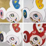 DOB in Pure White Robe (Navy & Vermilion); DOB in Pure White Robe (Pink & Blue); And Then x6 Red; and And Then x 6 (White: The Superflat Method, Blue and Yellow Ears by Takashi Murakami, 2013, Four offset lithographs in colors, on smooth wove paper, the full sheets,, sold Oct 2015