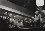 Sid Avery, Cast of Oceans Eleven; Nick Conti, Jerry Lester, Joey Bishop, Sammy Davis Jr., Frank Sinatra, Dean Martin, Peter Lawford, Akim Tameroff, Richard Benedict, Henry Silva, Norman Fell and Clem Harvey, 1960, Gelatin silver print, printed later