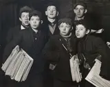 Lewis Hine, Newsies at Brooklyn Bridge Starting Out at 1 a.m. in a Blizzard on a Sunday