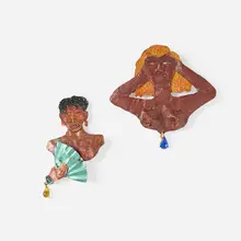 Alison Saar, Saphire; Fan-Dancer Brooches (set of two), 1986, painted mixed metals, glass gemstones