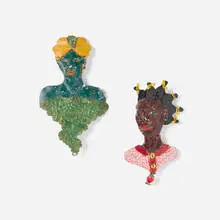 Alison Saar, Topsy and Jive Genie Brooches (set of two), 1986, painted mixed metals, bead