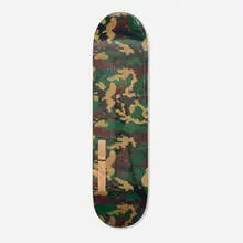 Camo skate deck by Virgil Abloh X Dgk, 2020, transfer-printed plywood, sold Mar 2026